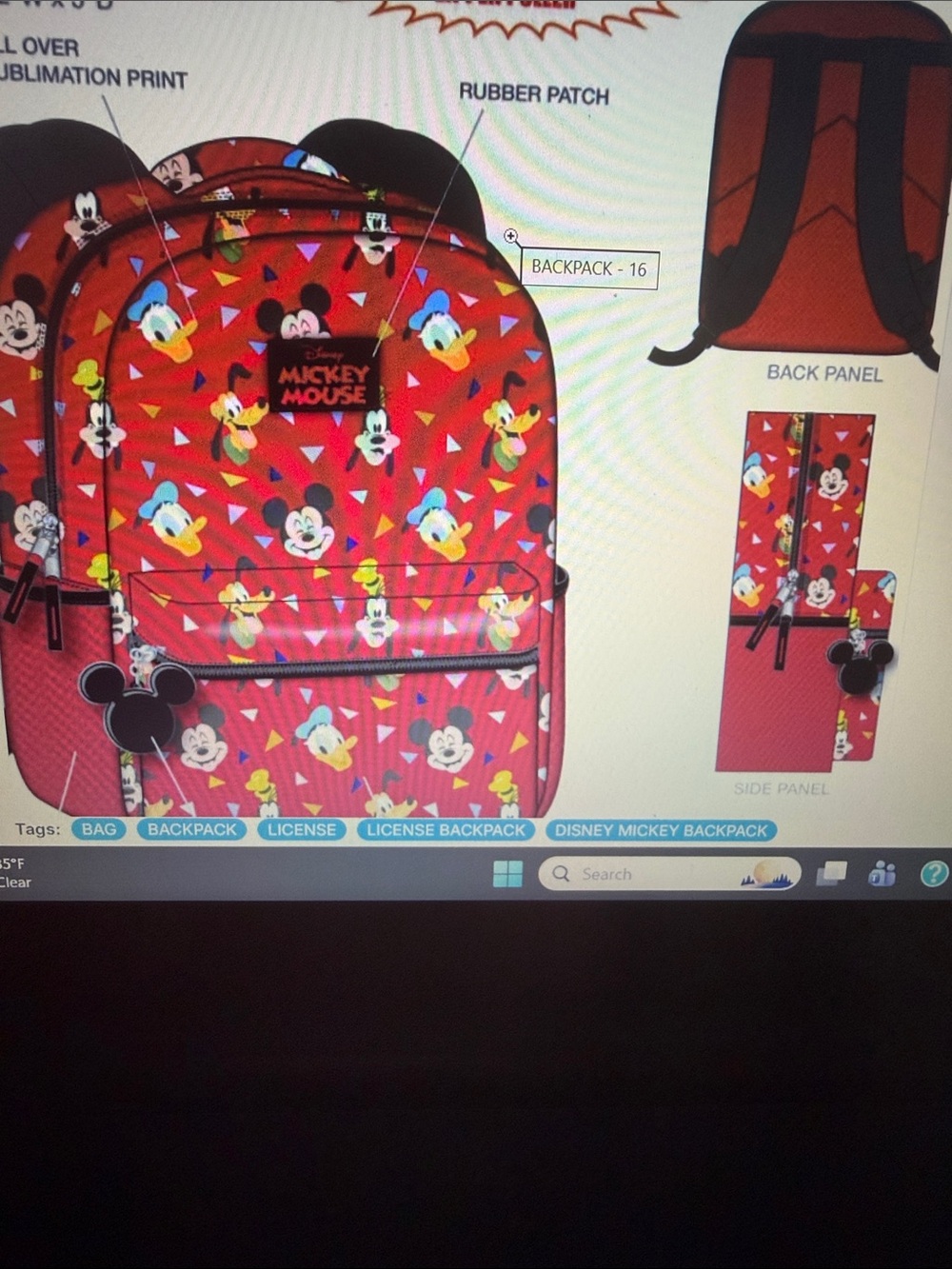 Disney Red Mickey & Friends Patterned Backpack